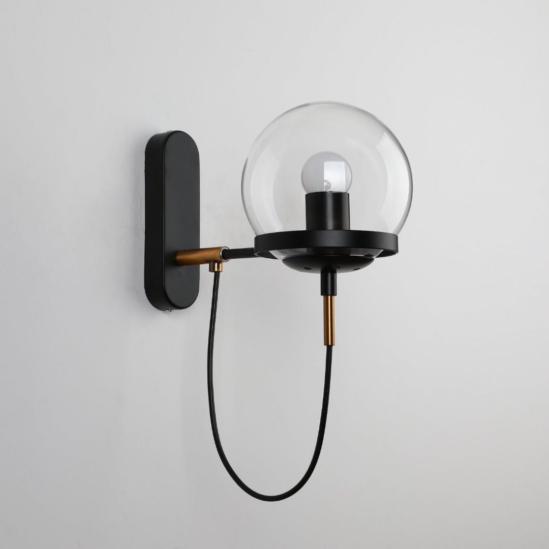 Industrielle Boke Wandlampe mit verstellbarem Arm und Glasschirm - Gold