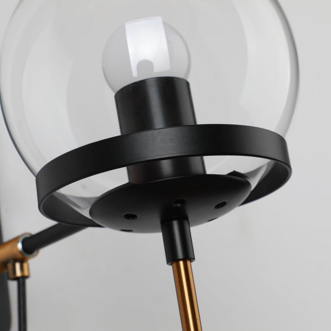 Industrielle Boke Wandlampe mit verstellbarem Arm und Glasschirm - Gold