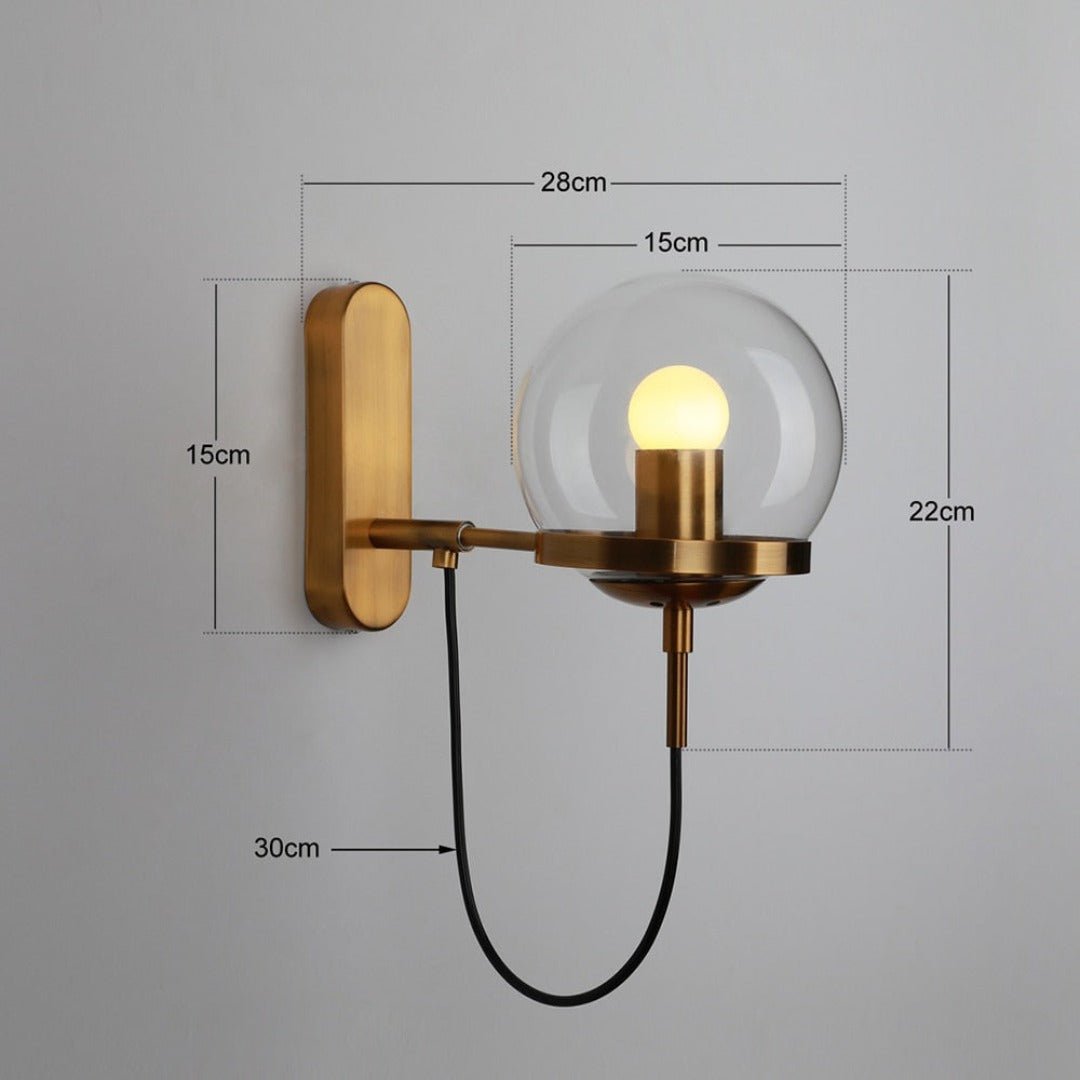 Industrielle Boke Wandlampe mit verstellbarem Arm und Glasschirm - Gold