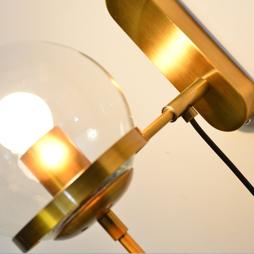 Industrielle Boke Wandlampe mit verstellbarem Arm und Glasschirm - Gold