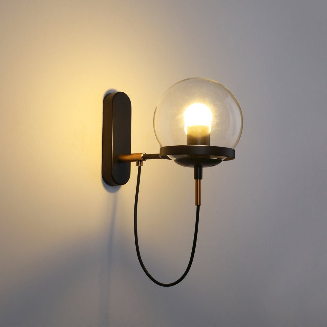 Industrielle Boke Wandlampe mit verstellbarem Arm und Glasschirm - Gold
