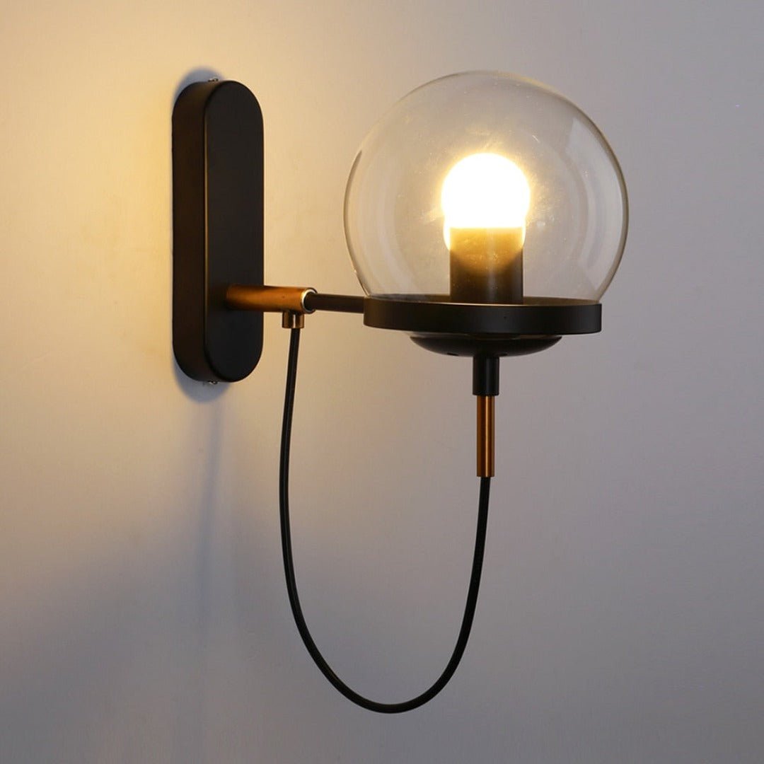 Industrielle Boke Wandlampe mit verstellbarem Arm und Glasschirm - Gold