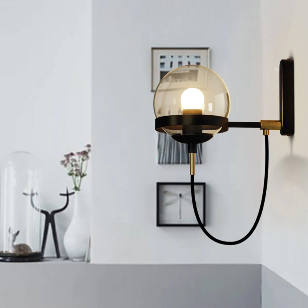 Industrielle Boke Wandlampe mit verstellbarem Arm und Glasschirm - Gold