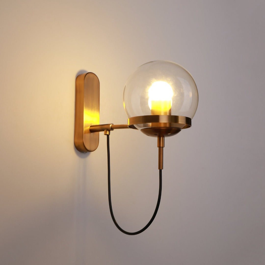 Industrielle Boke Wandlampe mit verstellbarem Arm und Glasschirm - Gold