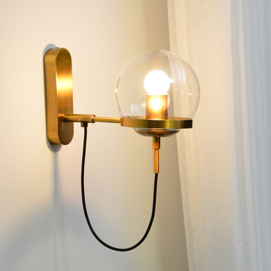 Industrielle Boke Wandlampe mit verstellbarem Arm und Glasschirm - Gold