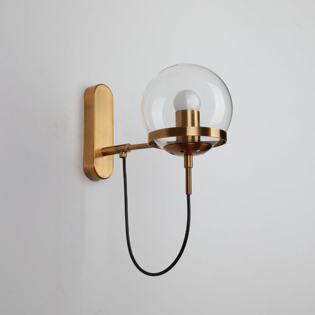 Industrielle Boke Wandlampe mit verstellbarem Arm und Glasschirm - Gold