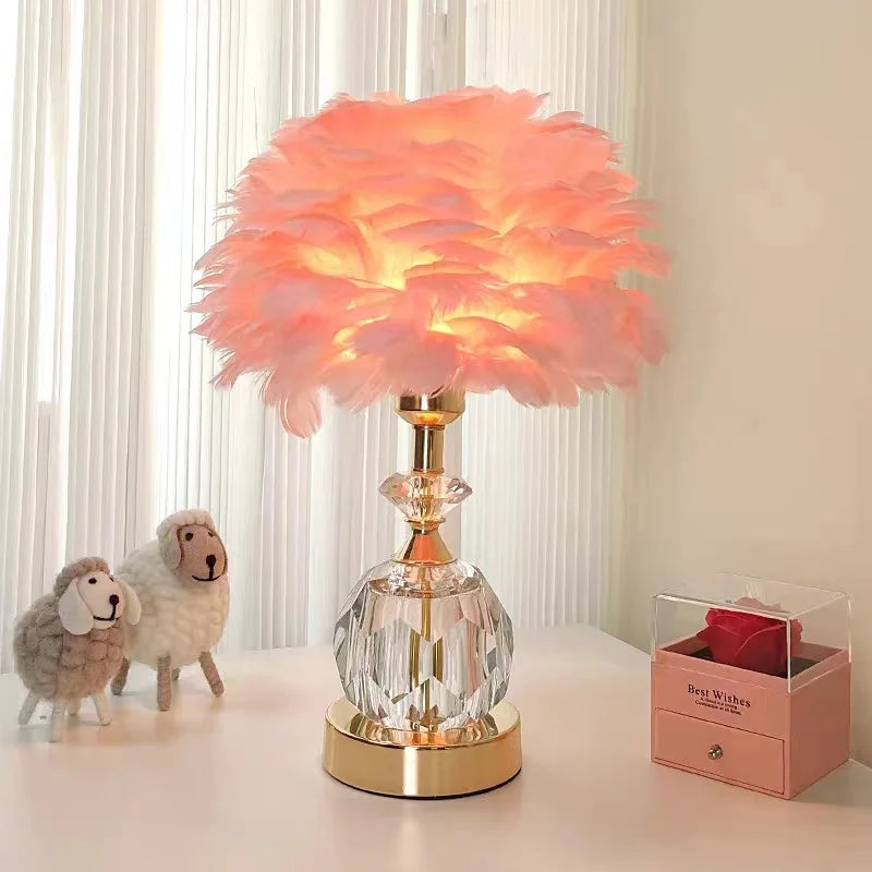 Kristall Schreibtischlampe – LED handgefertigte Feder Tischlampe für elegantes nordisches Schlafzimmer & Schreibtisch Dekor