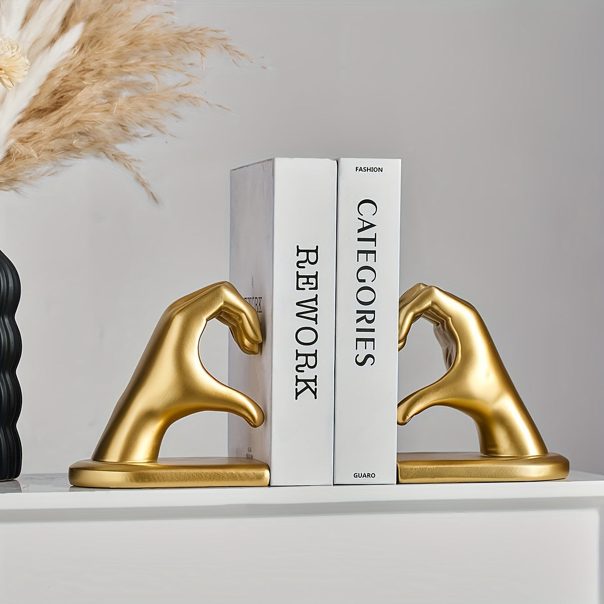 GoldenHeart - Buchstütze Set von 2 - Moderne Kunst Skulptur für Wohnkultur