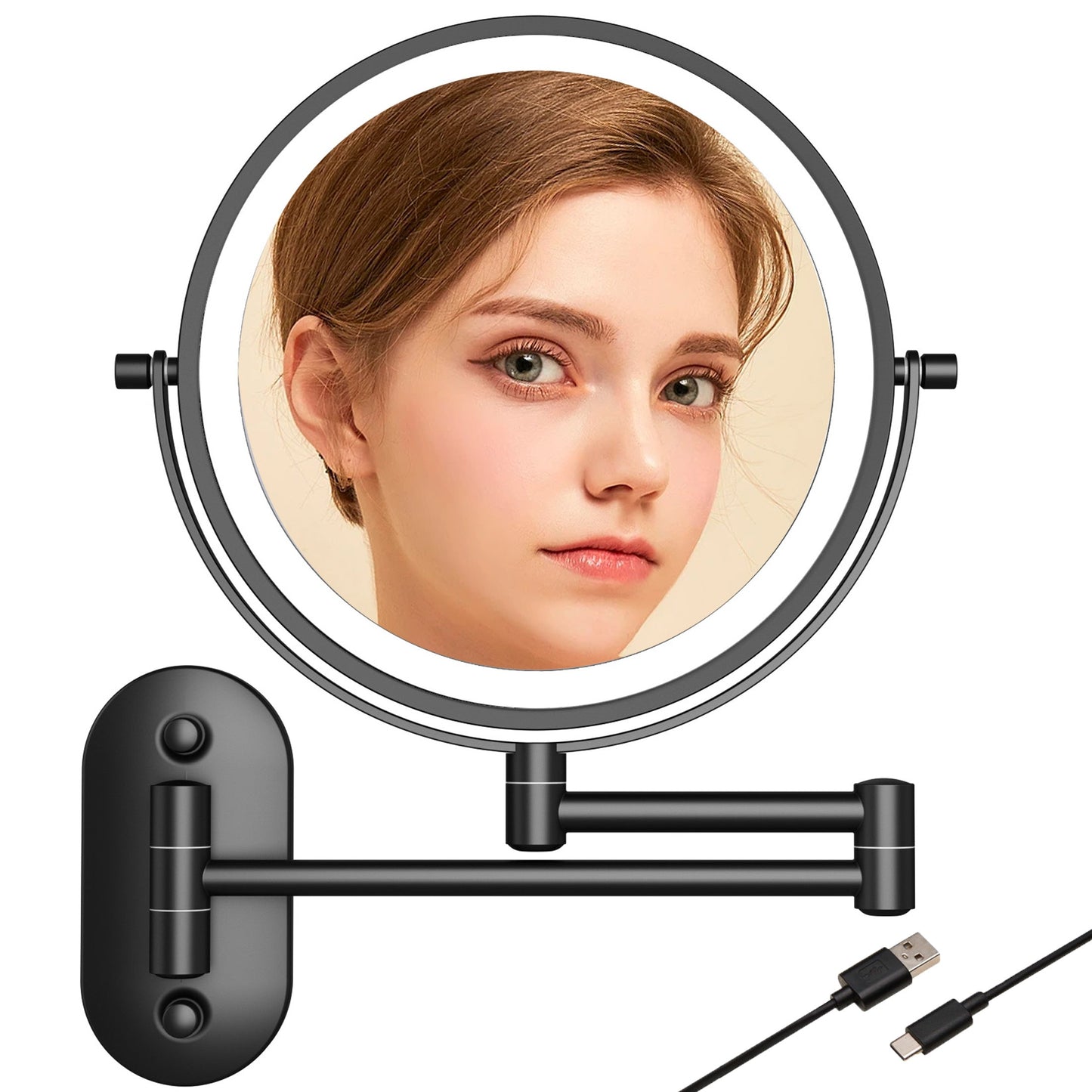 ED Make-up Spiegel mit Beleuchtung - Doppelseitig, 3/5/7/10X Vergrößerung, Dimmbare LED-Lampen, Ausziehbarer Arm