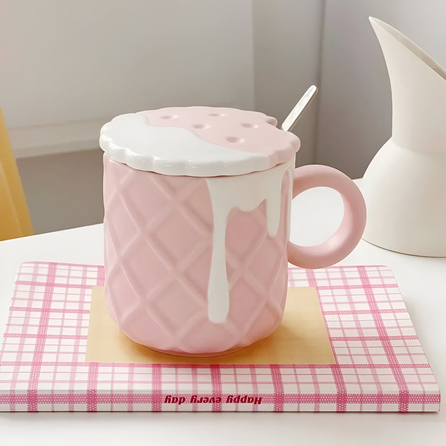 Cartoon Keks Muster Kaffeetasse mit Deckel & Löffel