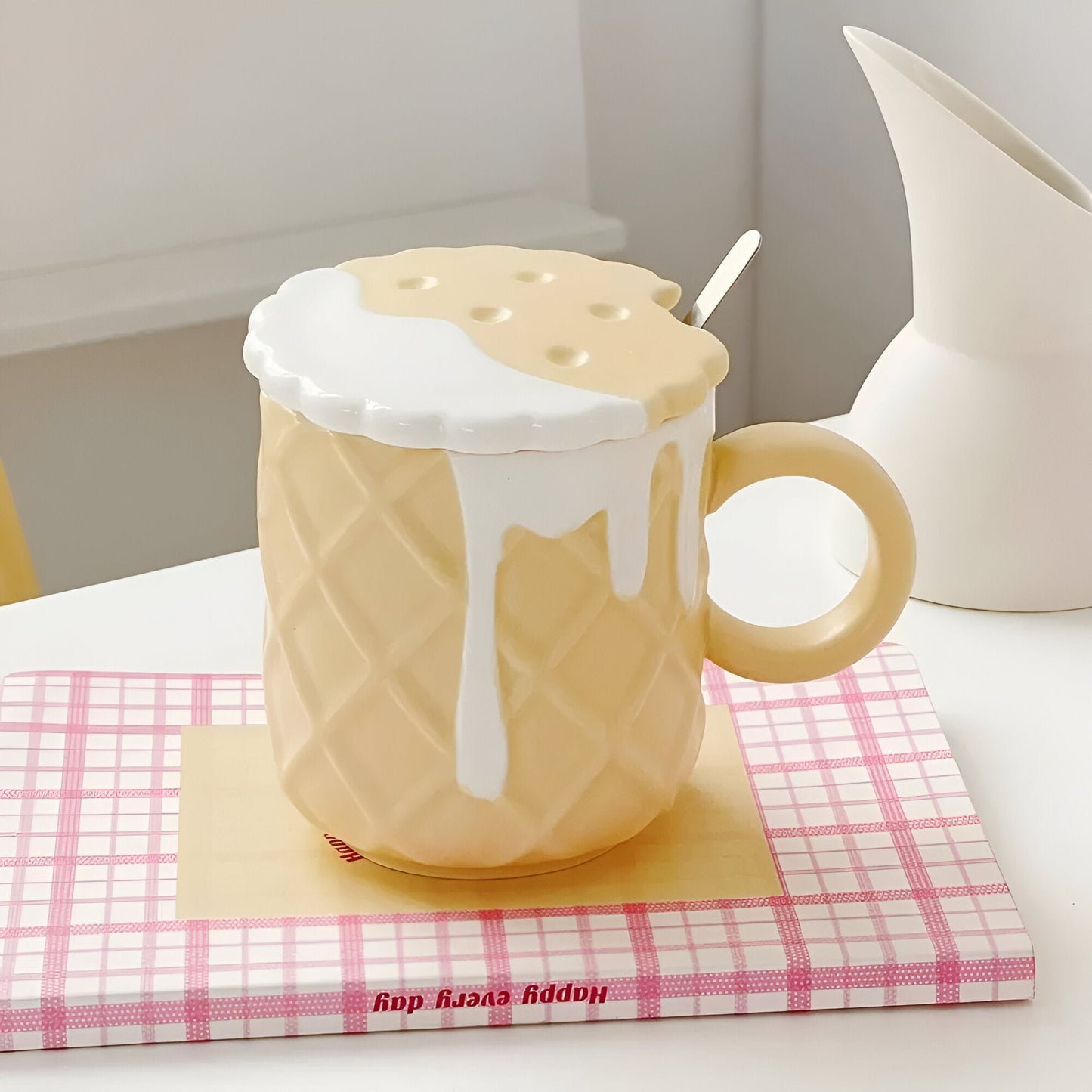 Cartoon Keks Muster Kaffeetasse mit Deckel & Löffel