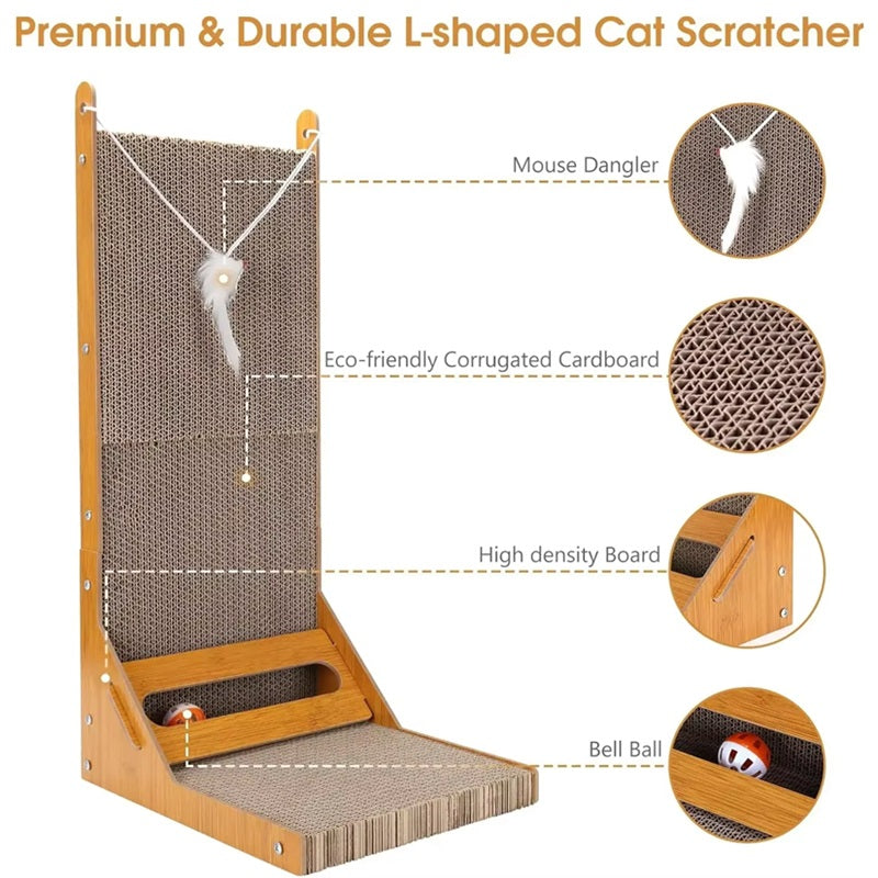 L-förmiger Katzekratzer mit Spielball und Mehrwinkel-Design