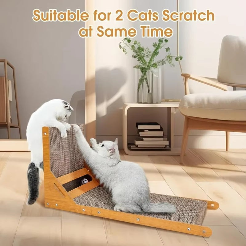 L-förmiger Katzekratzer mit Spielball und Mehrwinkel-Design