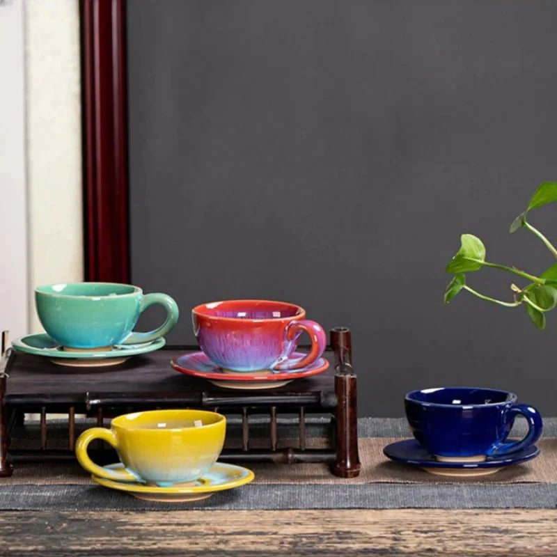 Chinesisches Keramisches Frühstücks Kaffee Becher & Untertasse Set