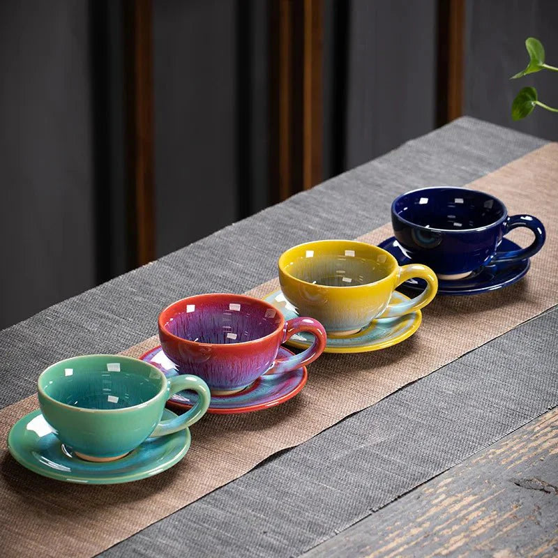 Chinesisches Keramisches Frühstücks Kaffee Becher & Untertasse Set