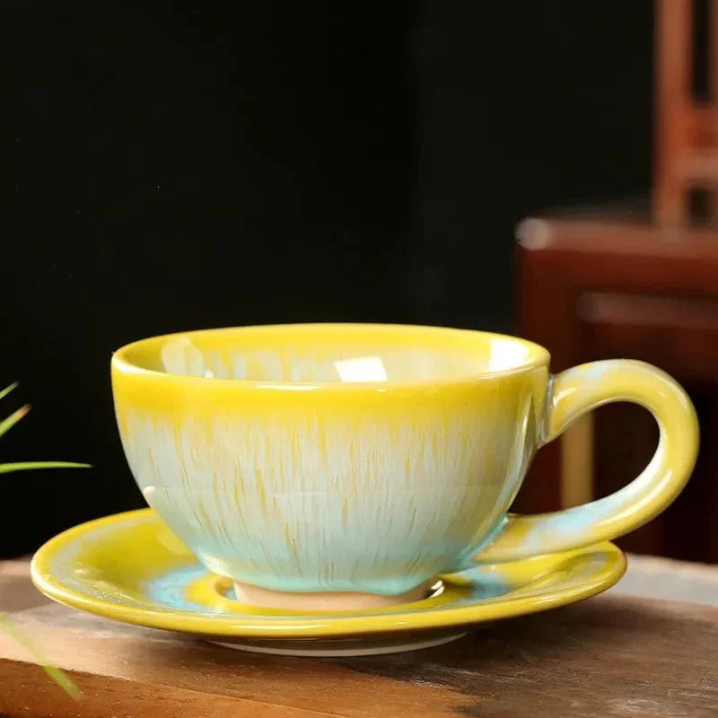 Chinesisches Keramisches Frühstücks Kaffee Becher & Untertasse Set