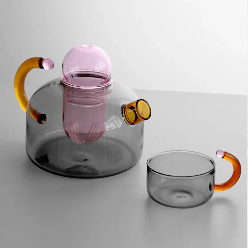 Teekanne und Tasse aus Glas „Color Bloom“