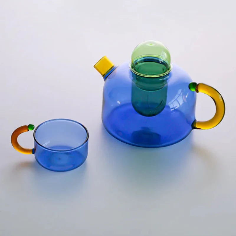 Teekanne und Tasse aus Glas „Color Bloom“