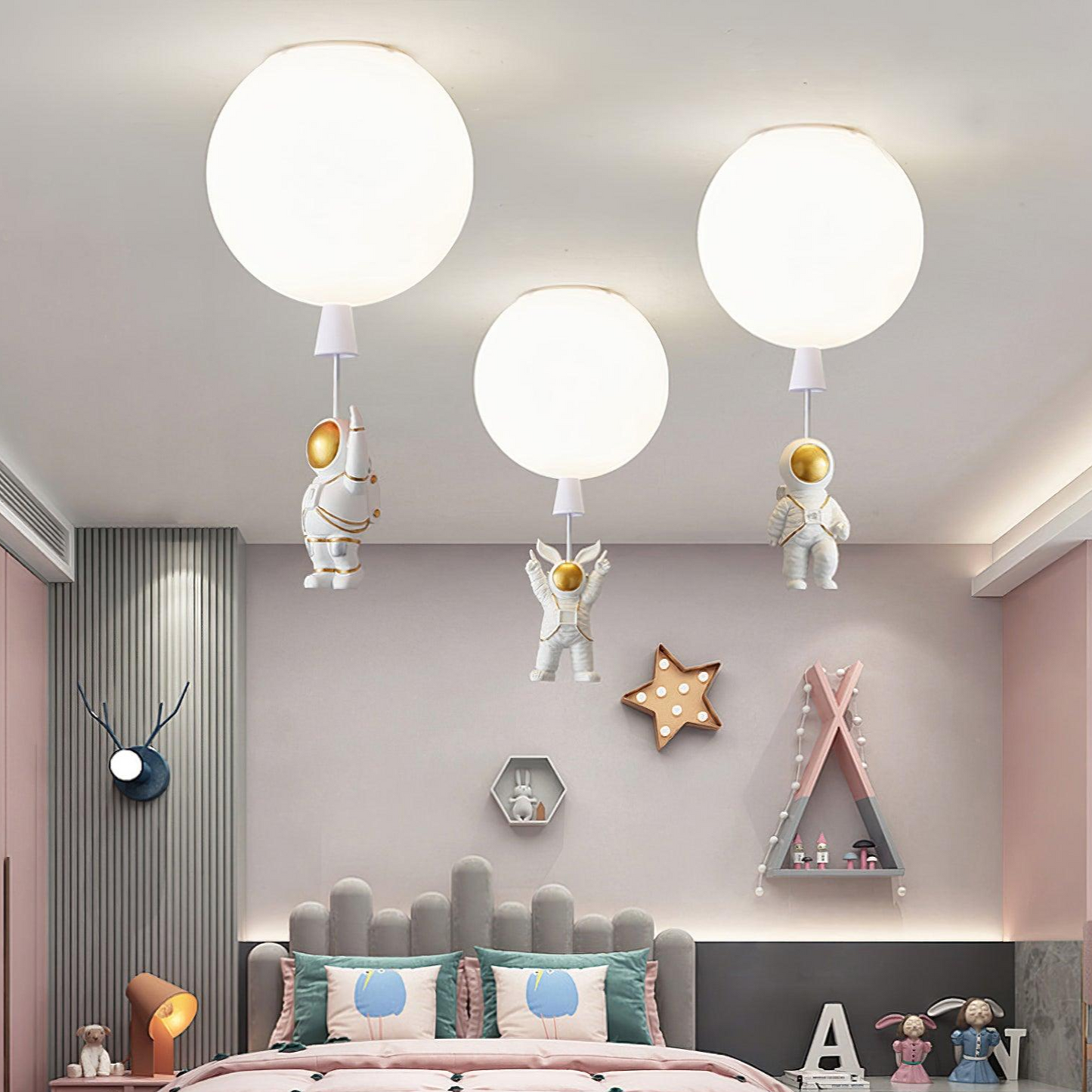 Garduru Moderne Mond & Astronaut LED Deckenleuchte – Verspielt Weltraum-Themenlampe