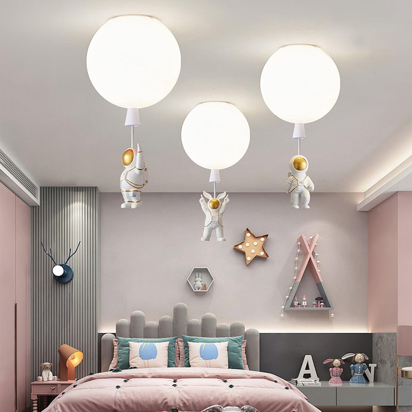 Garduru Moderne Mond & Astronaut LED Deckenleuchte – Verspielt Weltraum-Themenlampe