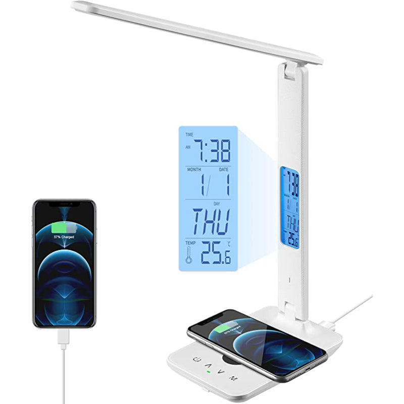 Garduru - LED Schreibtischlampe mit Wireless Charger, USB-Port & LCD-Anzeige