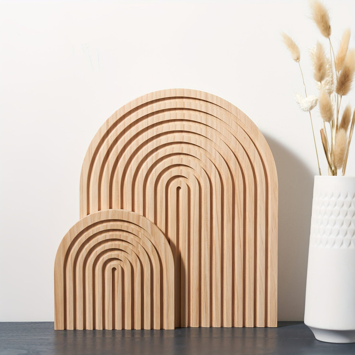 Garduru Minimalistisches Holzdeko-Set im Boho-Stil – 2-teiliges Regaldekor in Bogenform, handgefertigte Wohnaccessoires für Wohnzimmer, Schlafzimmer & Küche