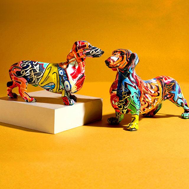 Tischdeko Dackel aus Kunstharz im Pop-Art-Stil