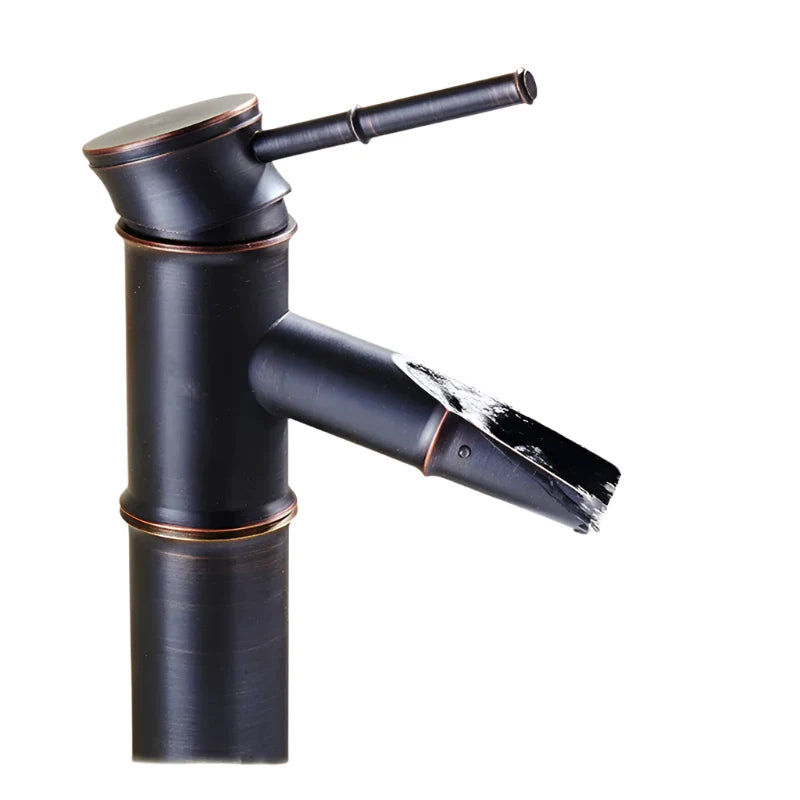 Schwarzer Bambus Messing Wasserfall Badezimmer Waschbecken Armatur Mischbatterie