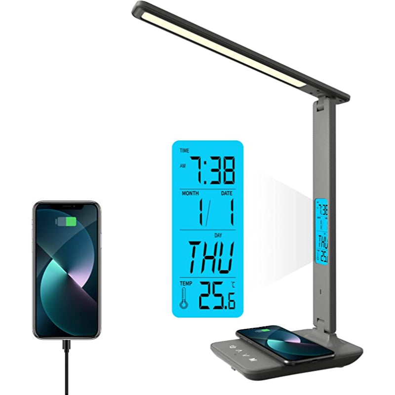 Garduru - LED Schreibtischlampe mit Wireless Charger, USB-Port & LCD-Anzeige