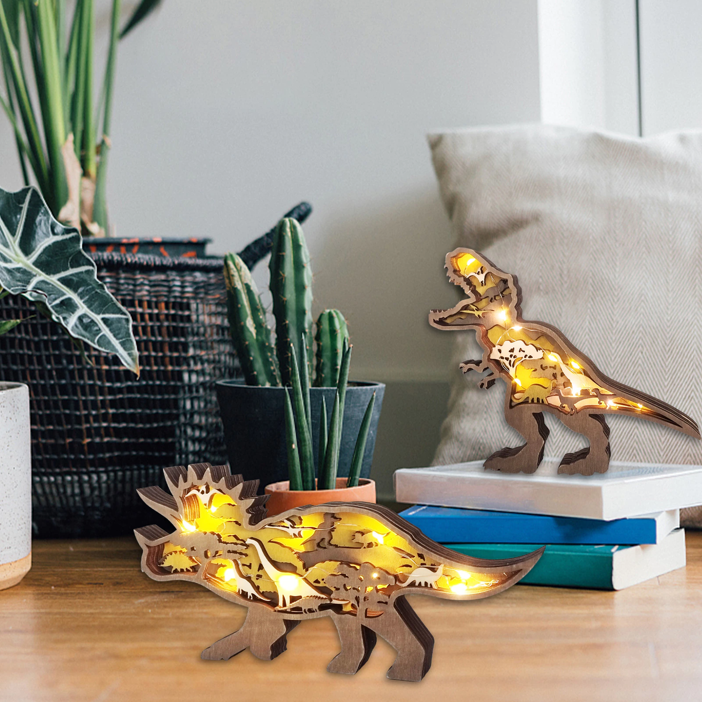 3D Holz geschnitzte Dinosaurierornamente