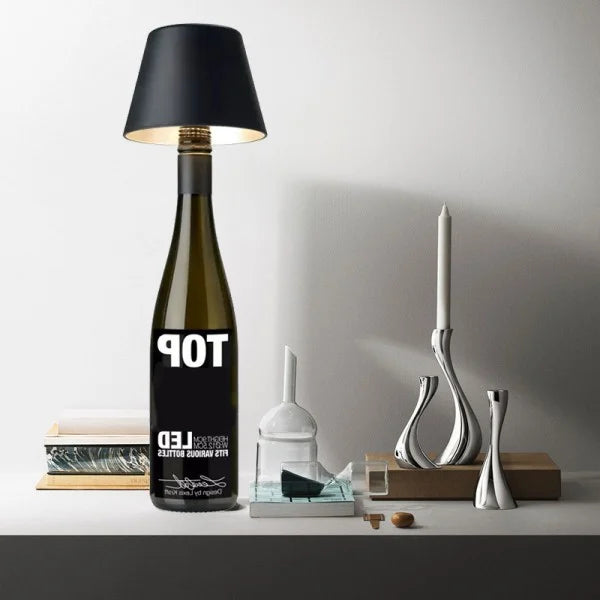 VinAura – Luxus Tischlampe mit wiederaufladbarem LED und einzigartiger Flaschenhalterung