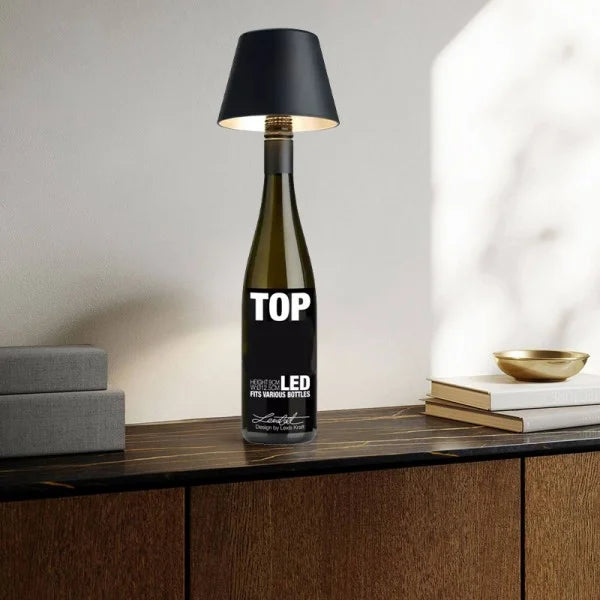 VinAura – Luxus Tischlampe mit wiederaufladbarem LED und einzigartiger Flaschenhalterung
