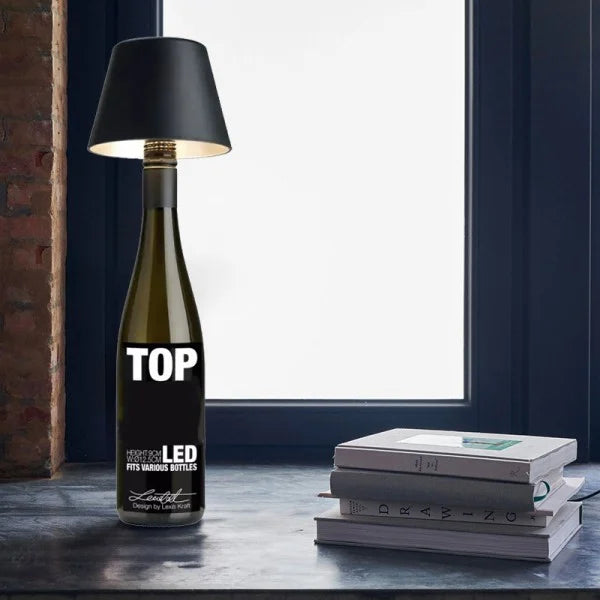VinAura – Luxus Tischlampe mit wiederaufladbarem LED und einzigartiger Flaschenhalterung