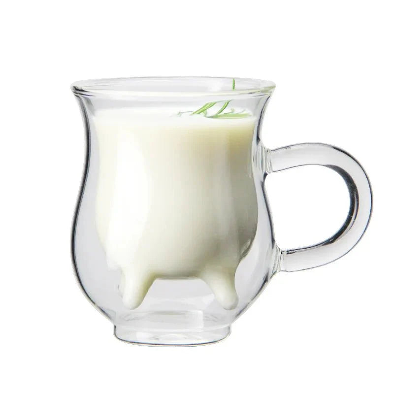 Doppelschichtige Kaffeetasse aus Glas „Kuh“