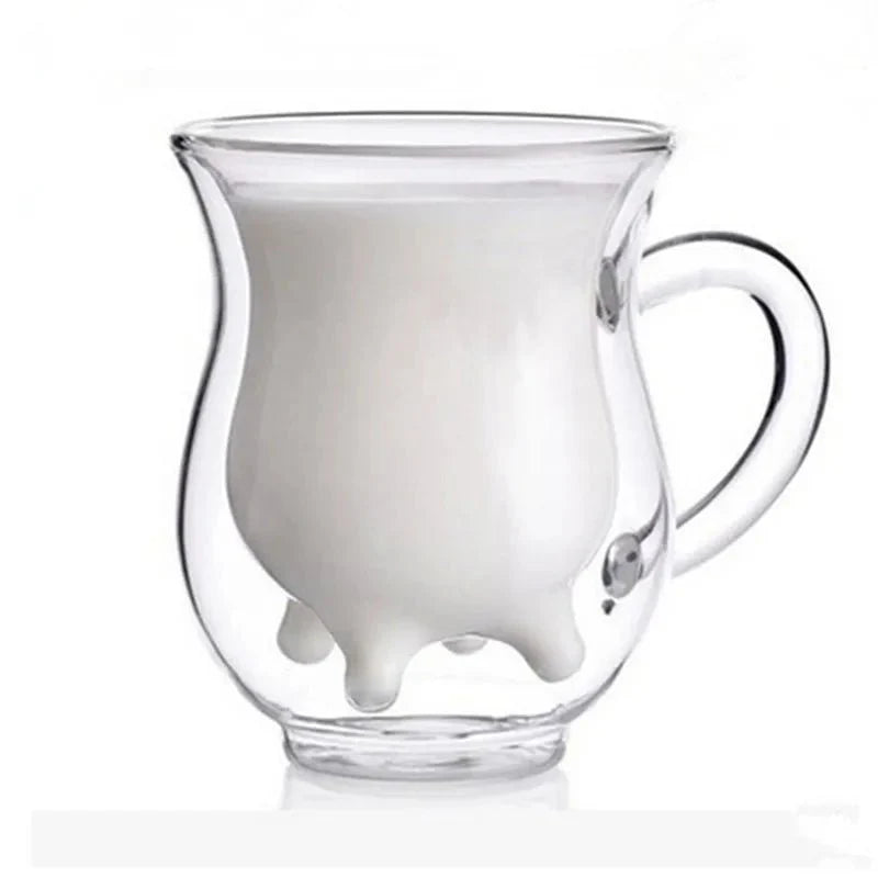 Doppelschichtige Kaffeetasse aus Glas „Kuh“