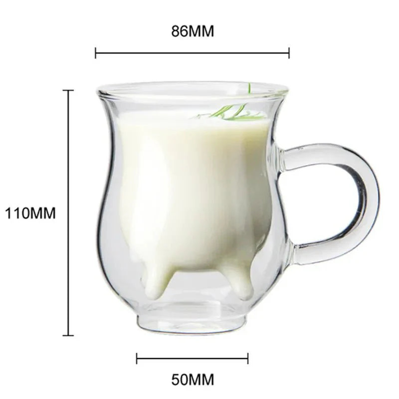 Doppelschichtige Kaffeetasse aus Glas „Kuh“