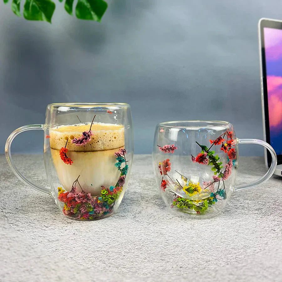 Tasse Glas mit Doppelte Wand Floral - BloomGlass