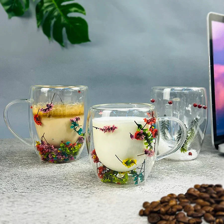 Tasse Glas mit Doppelte Wand Floral - BloomGlass