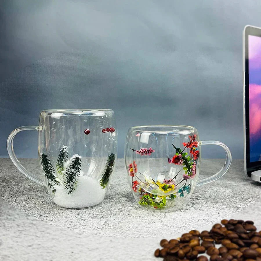Tasse Glas mit Doppelte Wand Floral - BloomGlass