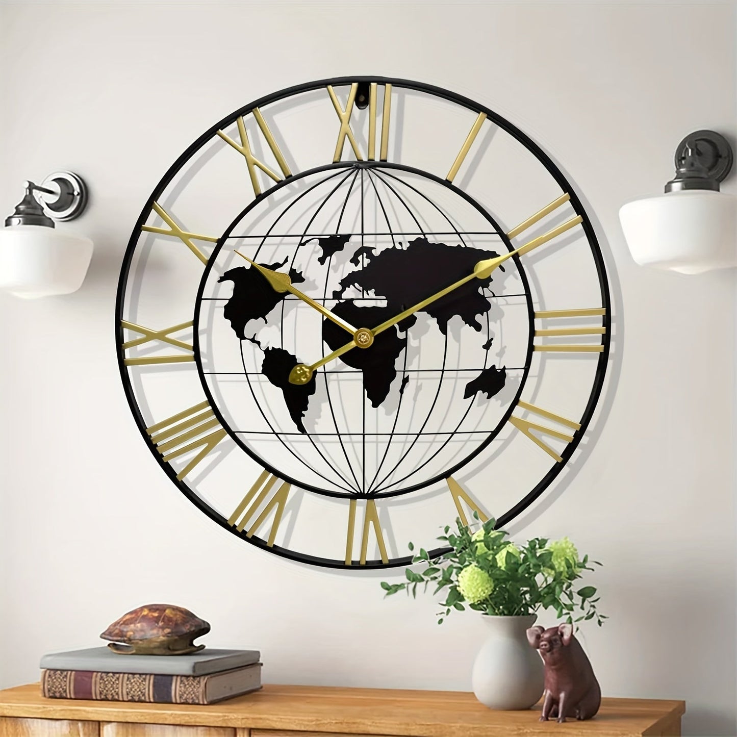 Große Weltkarte Wanduhr - Stille Metall Design Uhr