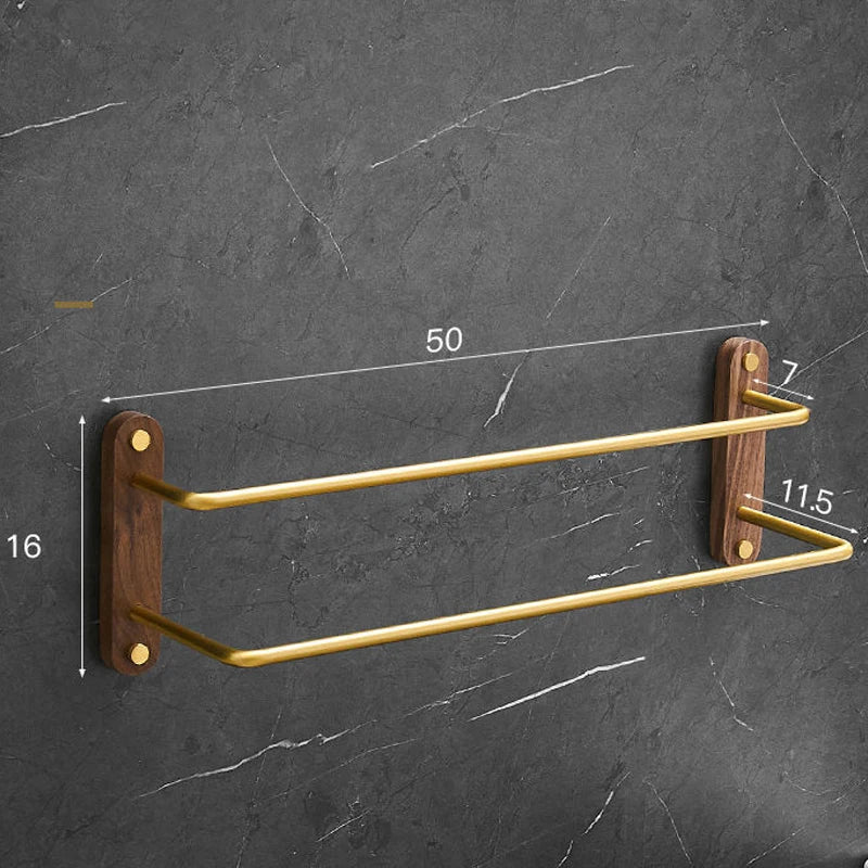 19" Badezimmer Doppel-Handtuchstange Nicht Perforierter Handtuchhalter in Schwarz Gold