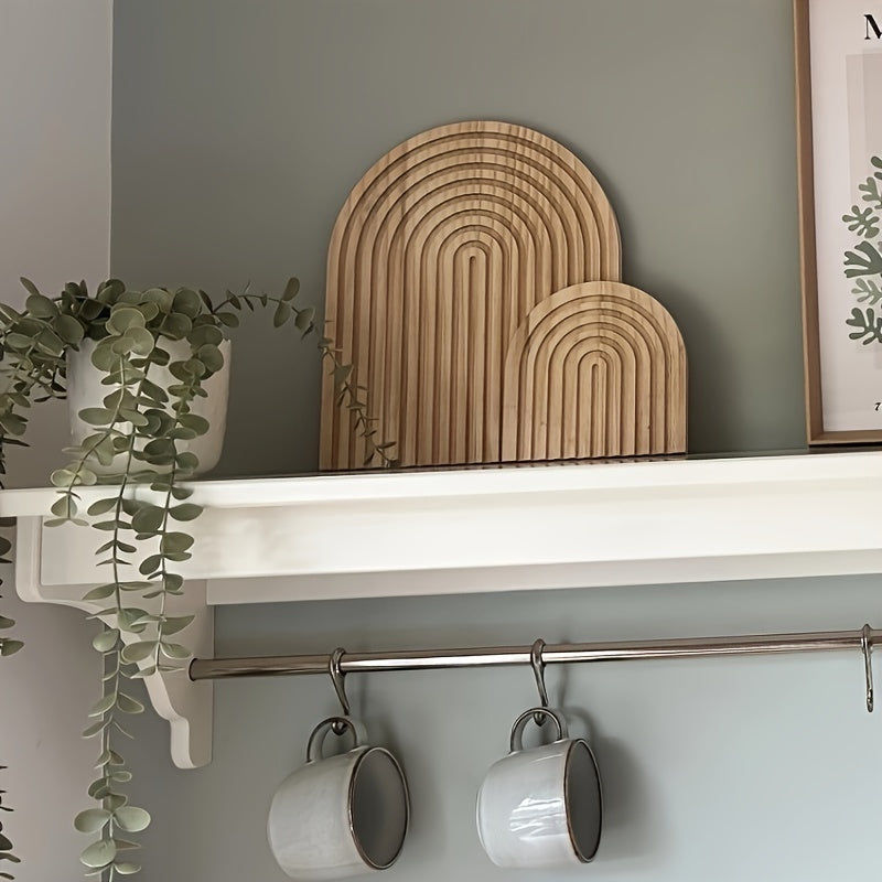 Garduru Minimalistisches Holzdeko-Set im Boho-Stil – 2-teiliges Regaldekor in Bogenform, handgefertigte Wohnaccessoires für Wohnzimmer, Schlafzimmer & Küche