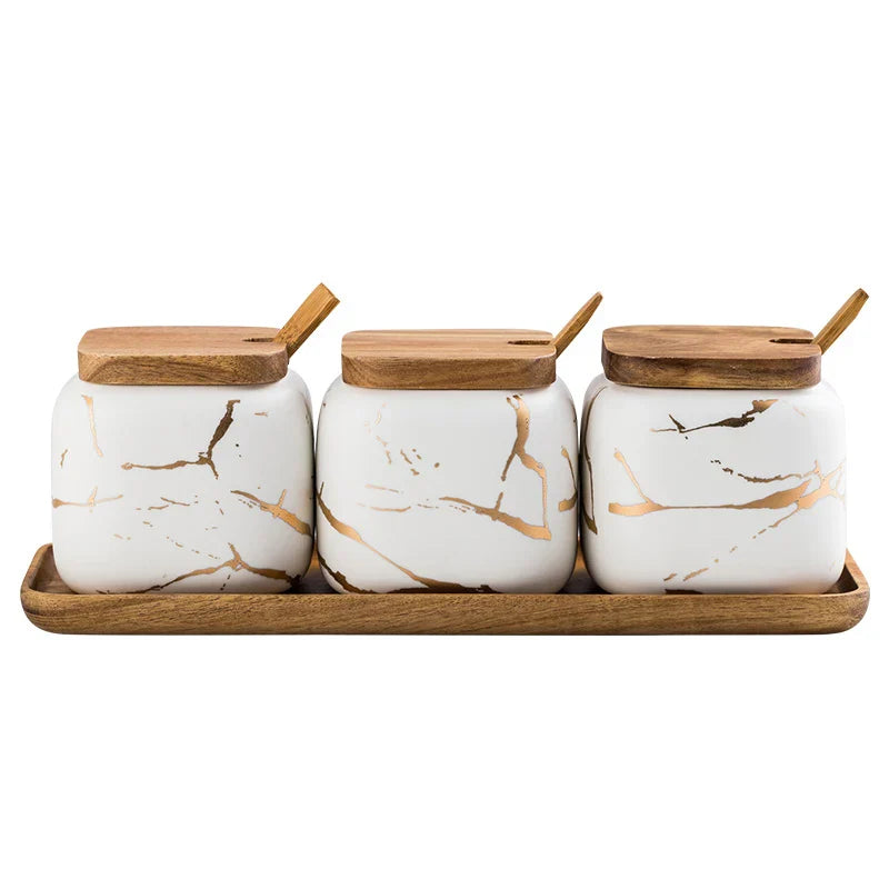 Garduru - Künstlerische Kräuterbehälter Set (3er) aus Hochwertiger Keramik für Salz, Zucker & Gewürze