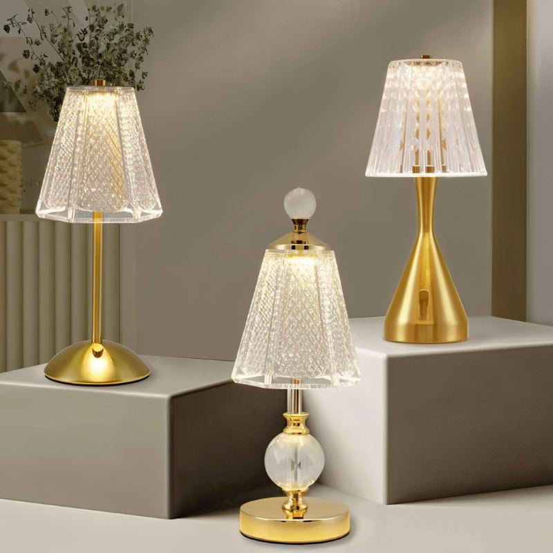 Luxus Tischlampe Gold mit Kristallschirm und einstellbarer Helligkeit