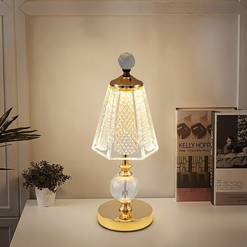 Luxus Tischlampe Gold mit Kristallschirm und einstellbarer Helligkeit