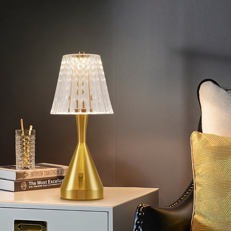 Luxus Tischlampe Gold mit Kristallschirm und einstellbarer Helligkeit