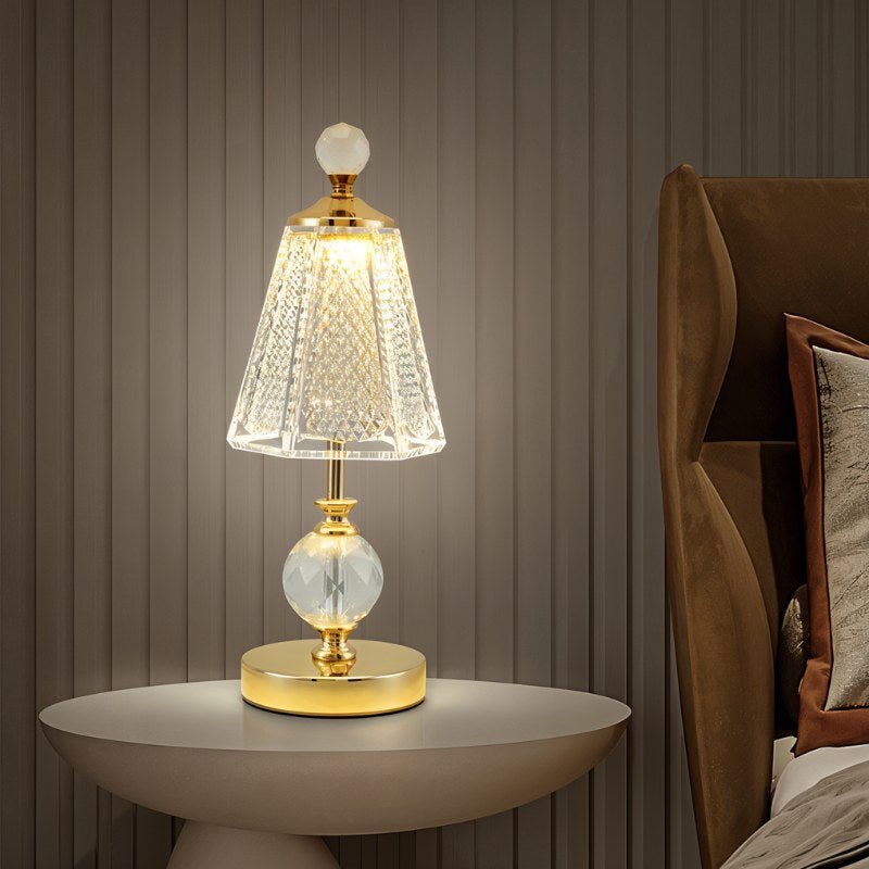 Luxus Tischlampe Gold mit Kristallschirm und einstellbarer Helligkeit