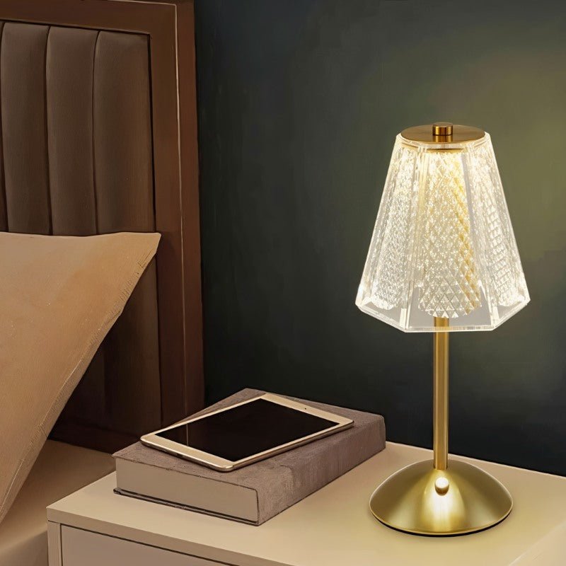 Luxus Tischlampe Gold mit Kristallschirm und einstellbarer Helligkeit