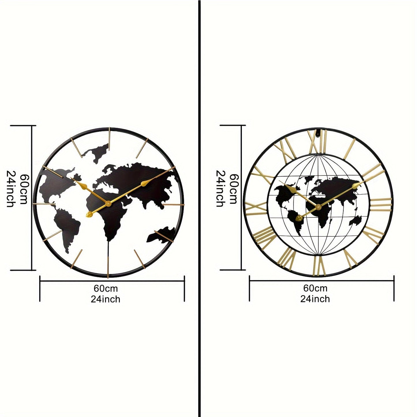 Große Weltkarte Wanduhr - Stille Metall Design Uhr