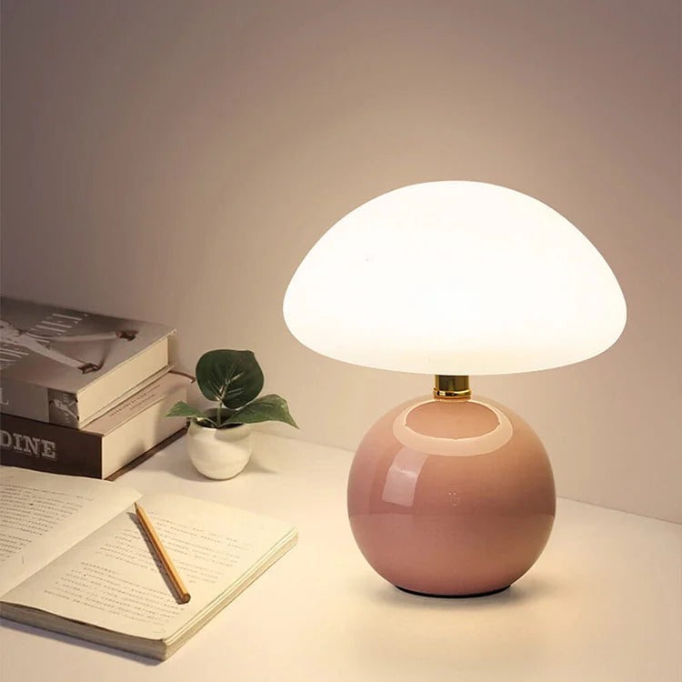 Lampe French Cream Mushroom - Design Retro aus Keramik und PVC, LED einstellbar